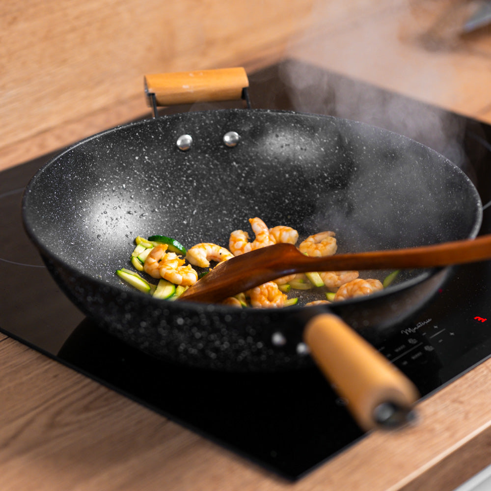 Poêle wok antiadhésive 32 cm poignée amovible induction –